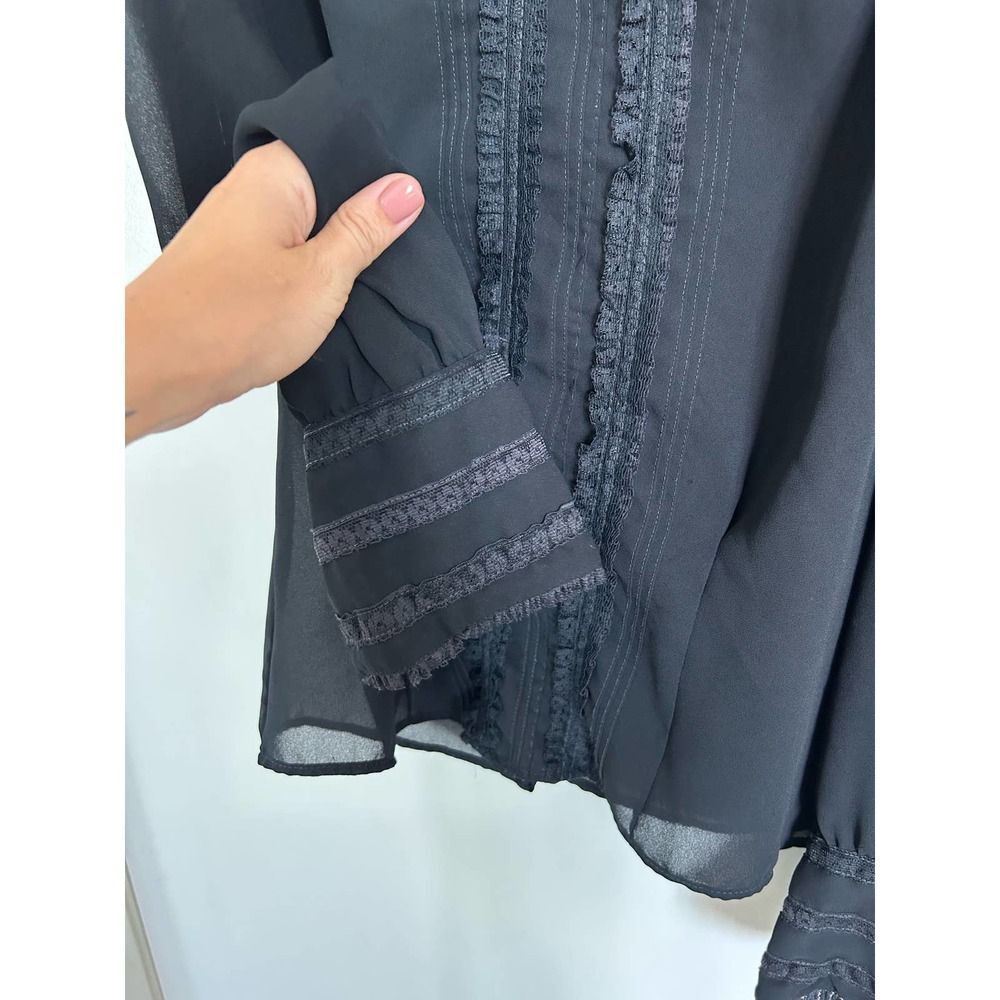 Vintage Black Ruffle High Neck Sheer Blouse Size S EUC - Picture 3 of 11
